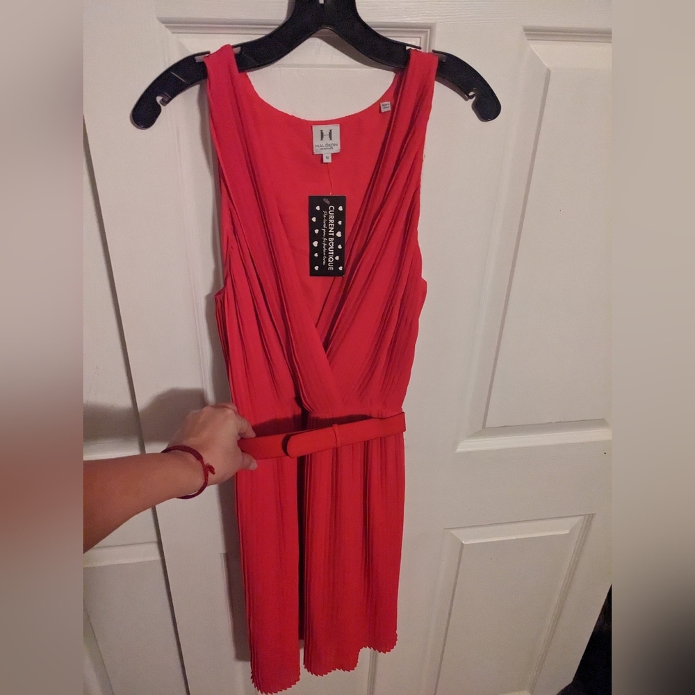 Halston Heritage Hot Pink Pleated Dress, Sz 10